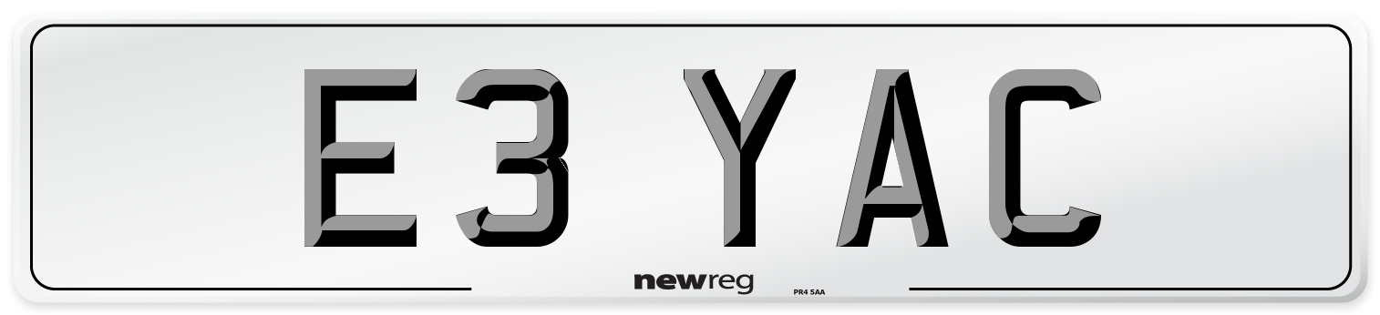E3 YAC Number Plate from New Reg